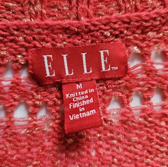 Elle knitted coral golden sparkles y2k elongated v-neck long-sleeve shirt Size M - Picture 6 of 7